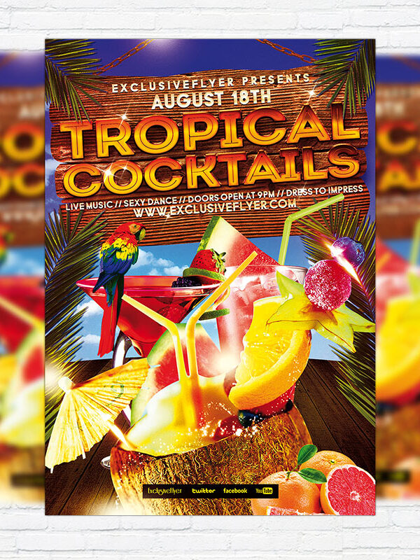 Tropical Cocktails Party - Free Club and Party Flyer PSD Template-1