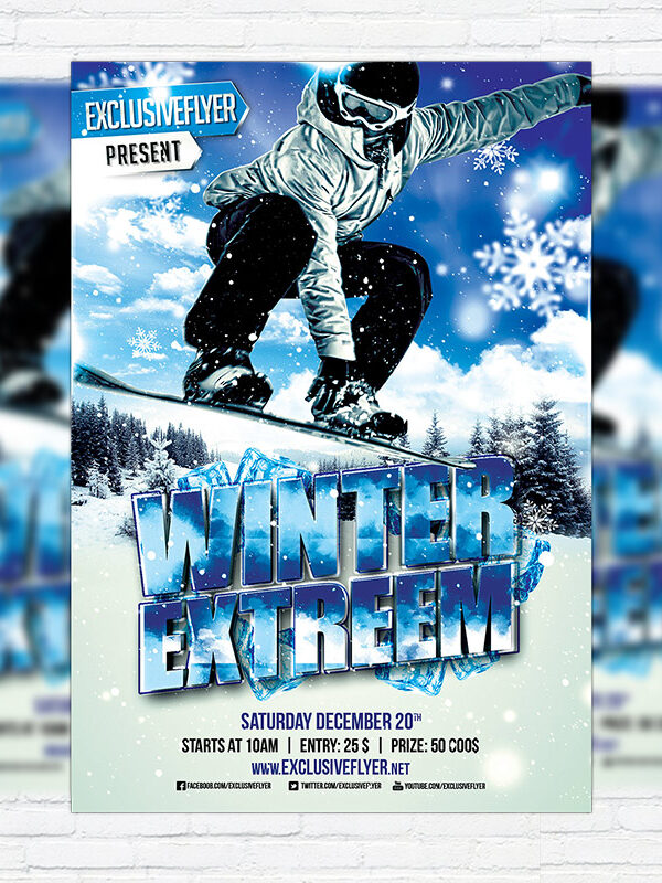 Winter Extreme Sport - Premium Flyer Template + Facebook Cover