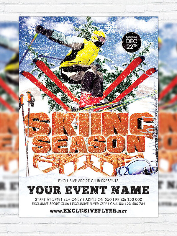 Skiing Season - Premium Flyer Template + Facebook Cover
