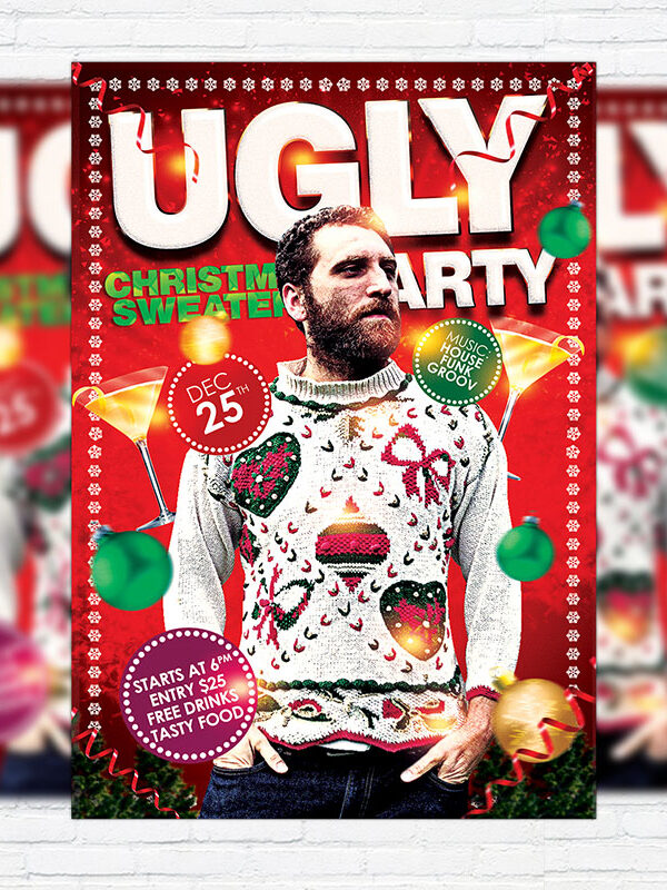 Ugly Christmas Sweaters Party - Premium Flyer Template + Facebook Cover