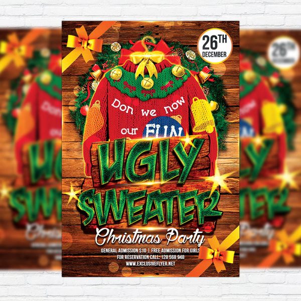 Ugly Sweater Party - Premium Flyer Template + Facebook Cover ...