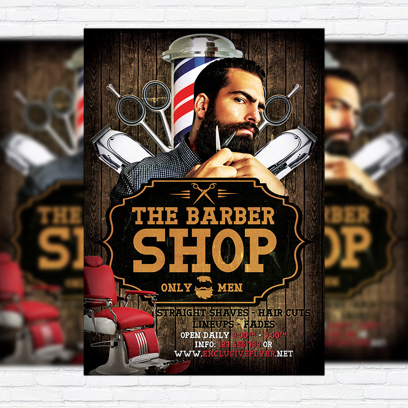 Barber Shop Premium Flyer Template + Facebook Cover ExclsiveFlyer