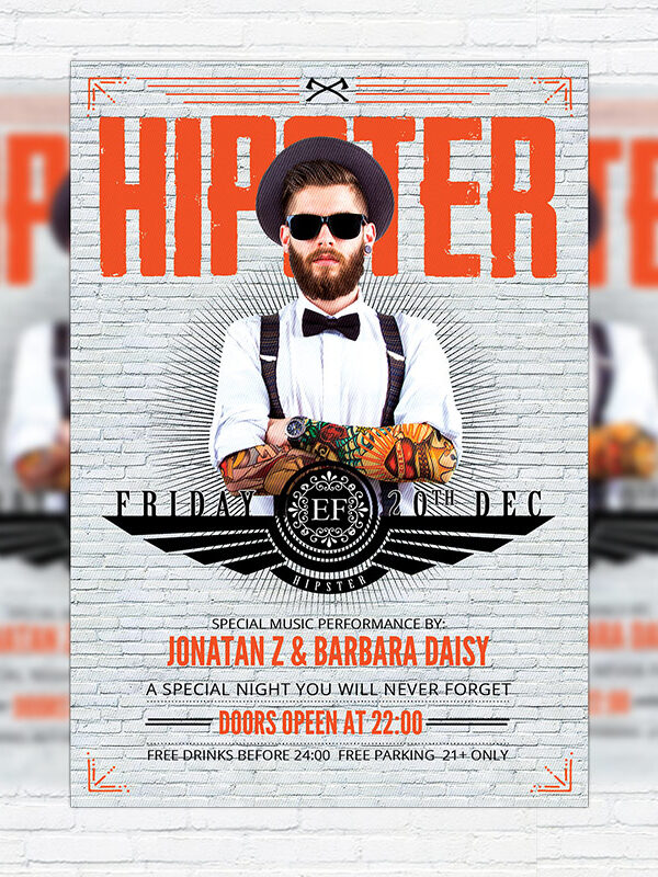 Mister Hipster Night - Premium Flyer Template + Facebook Cover