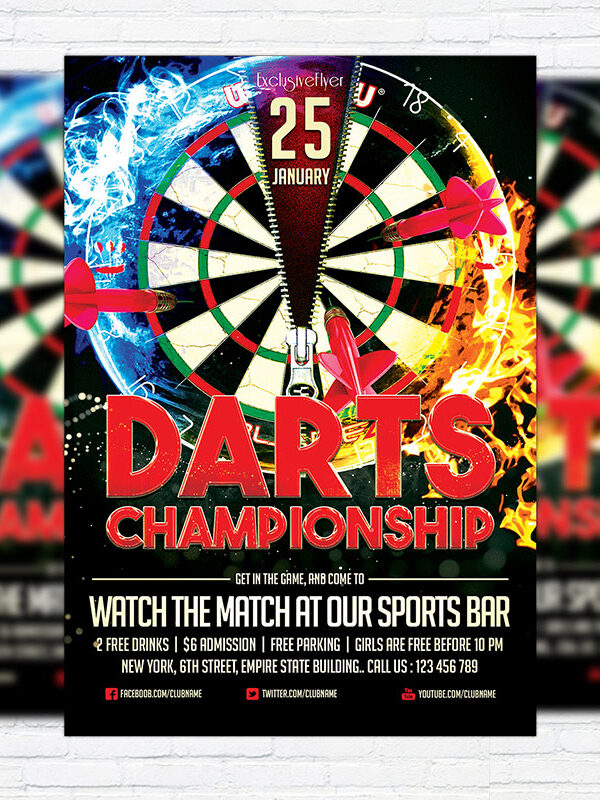 Darts Championship - Premium Flyer Template + Facebook Cover