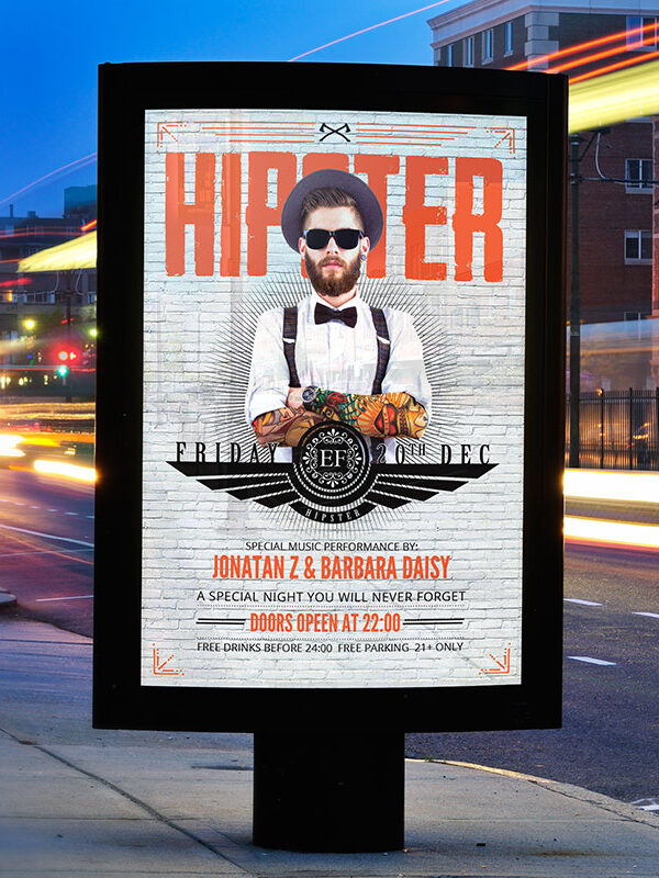 Mister Hipster Night - Premium Flyer Template + Facebook Cover