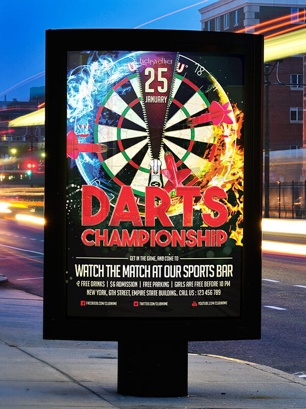 Darts Championship - Premium Flyer Template + Facebook Cover