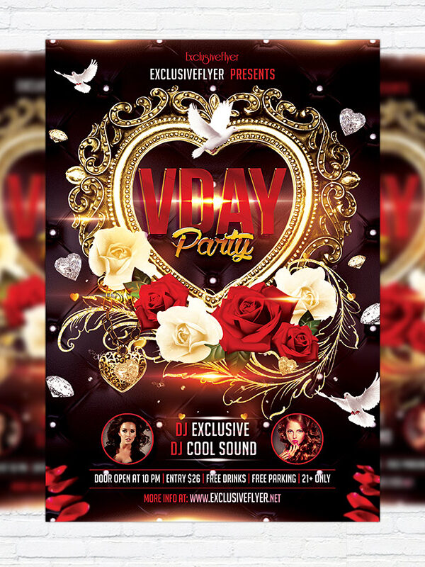 Valentines Day Party - Premium Flyer Template + Facebook Cover