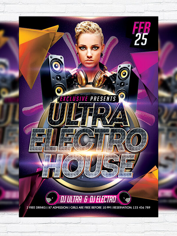 Ultra Electro House Night - Premium Flyer Template + Facebook Cover