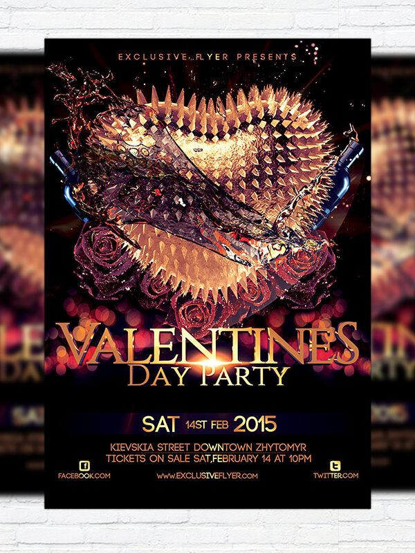 Valentines Day Party - Premium Flyer Template + Facebook Cover