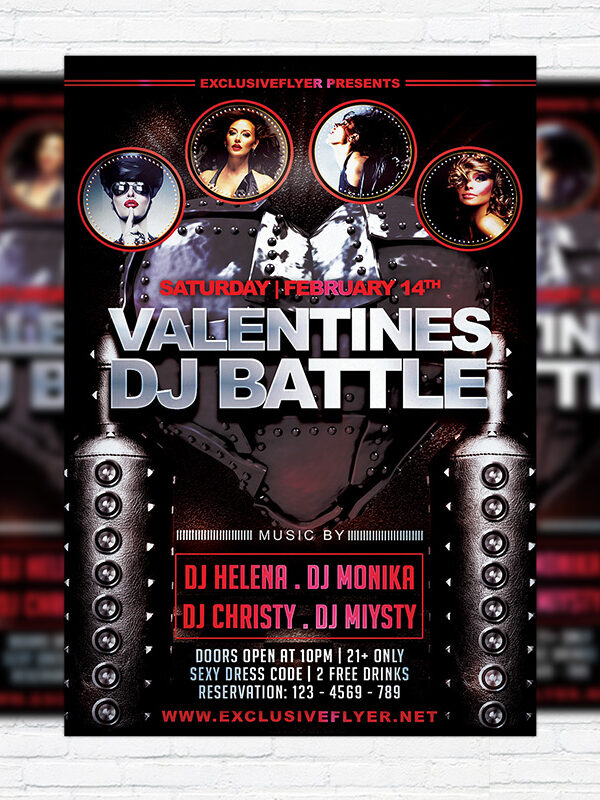 Valentines Dj Battle - Premium Flyer Template + Facebook Cover