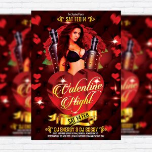 Valentines Night Party - Premium Flyer Template + Facebook Cover