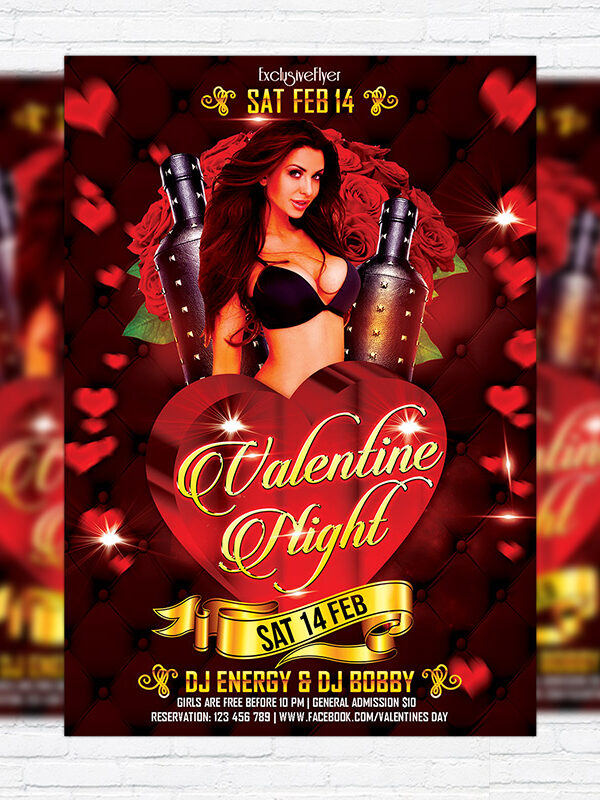 Valentines Night Party - Premium Flyer Template + Facebook Cover
