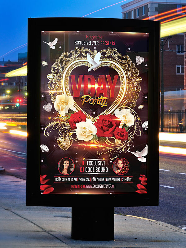 Valentines Day Party - Premium Flyer Template + Facebook Cover