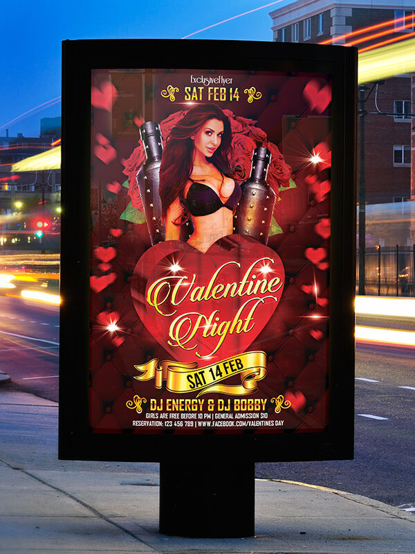 Valentines Night Party - Premium Flyer Template + Facebook Cover