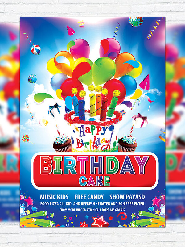 Birthday Cake - Premium Flyer Template + Facebook Cover