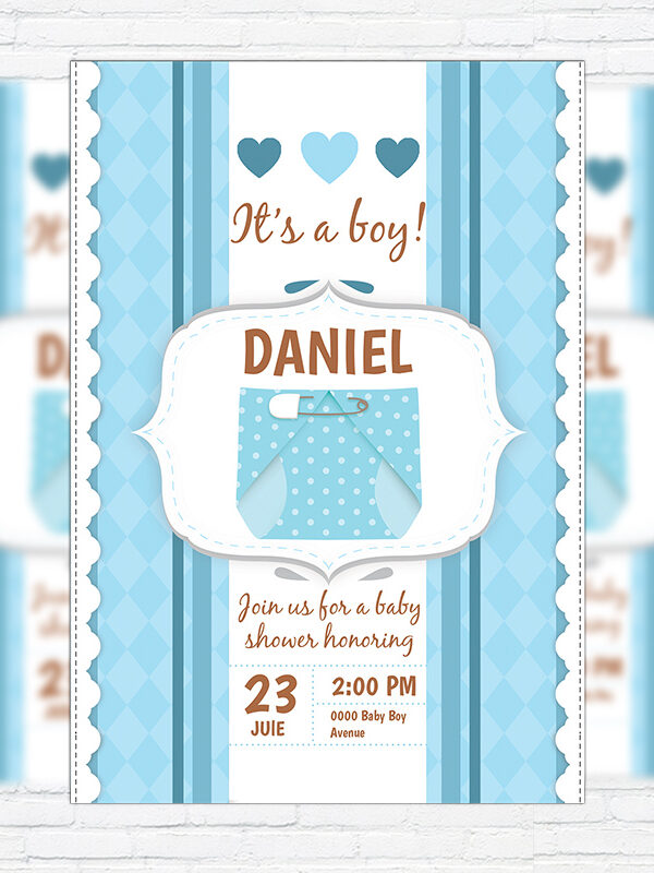Baby Shower For Boy - Premium Business Flyer PSD Template