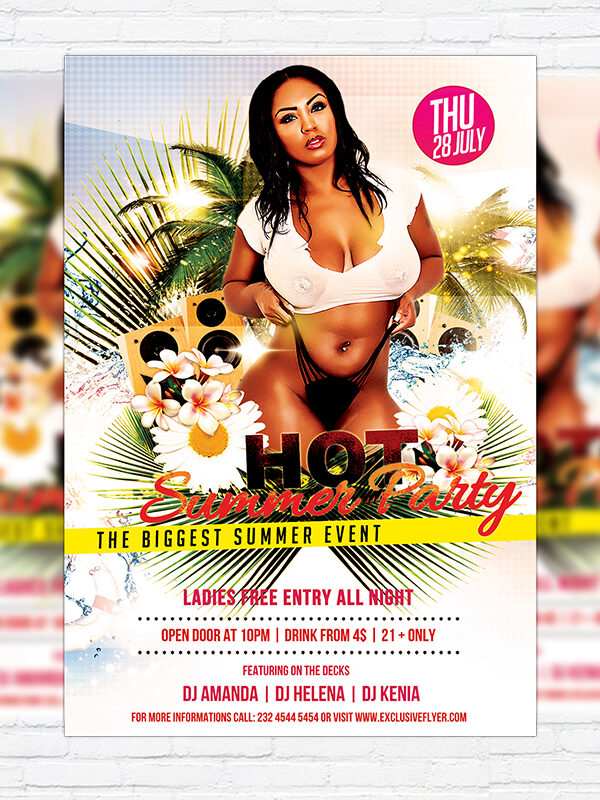 Hot Summer Party - Premium Flyer Template + Facebook Cover
