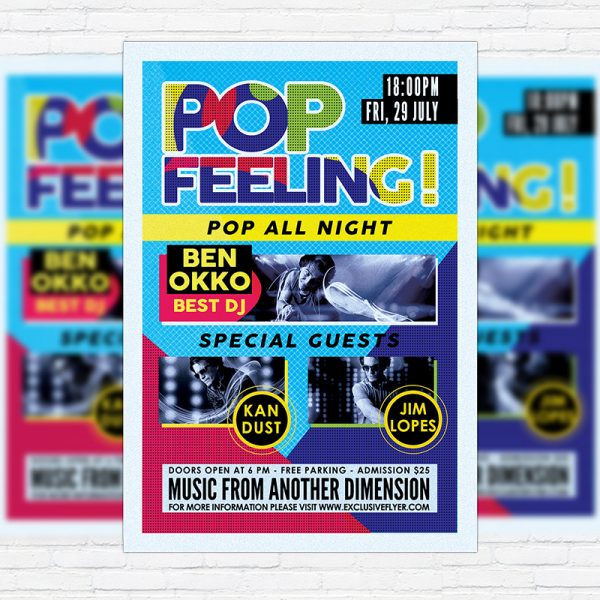 Pop Feeling Music Party - Premium Flyer Template + Facebook Cover