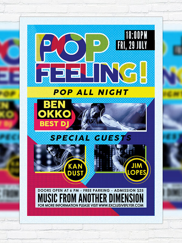 Pop Feeling Music Party - Premium Flyer Template + Facebook Cover