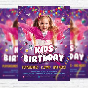 Kids Birthday Party Invitation - Premium Flyer Template + Facebook Cover