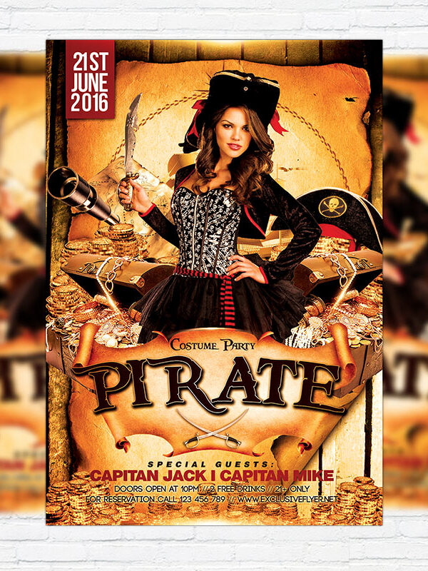 Costume Pirate Party - Premium Flyer Template + Facebook Cover