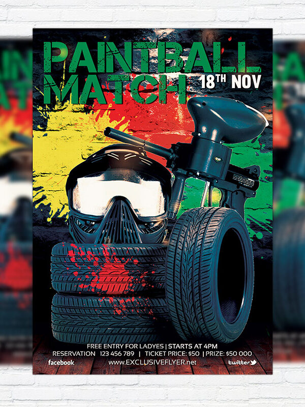 Paintball Match - Premium Flyer Template + Facebook Cover