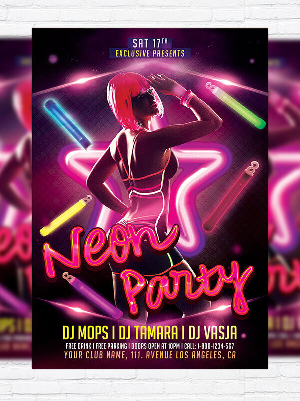 Neon Party - Premium Flyer Template + Facebook Cover