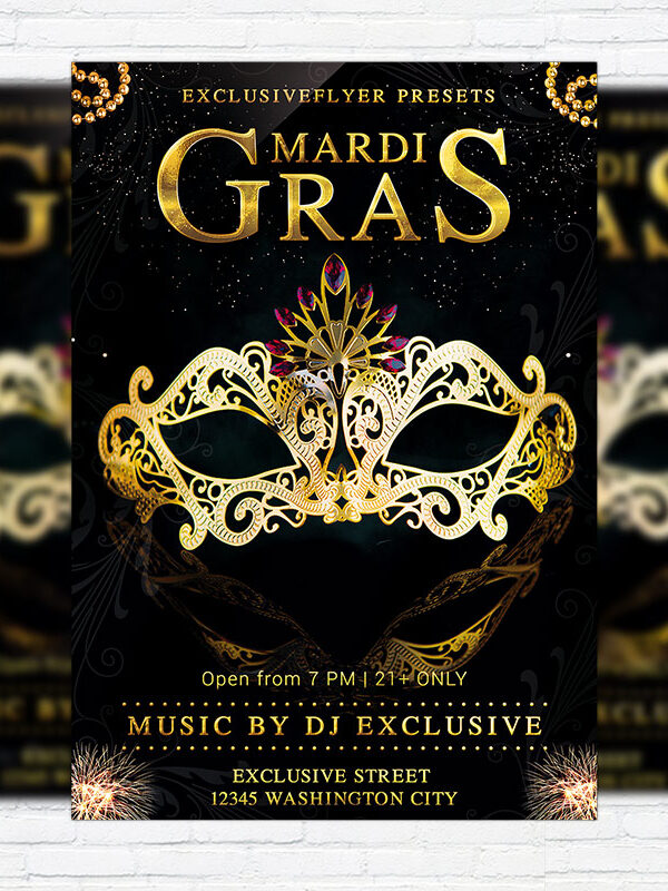 Gold Mardi Gras / Carnival - Premium PSD Flyer Template