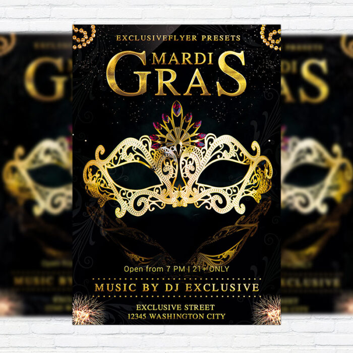 Gold Mardi Gras / Carnival - Premium PSD Flyer Template