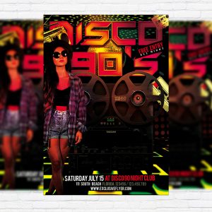 Disco 90`s - Premium Flyer Template + Facebook Cover