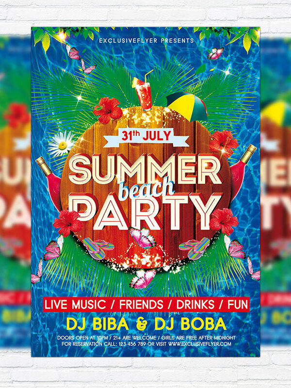Summer Beach Party - Premium Flyer Template + Facebook Cover