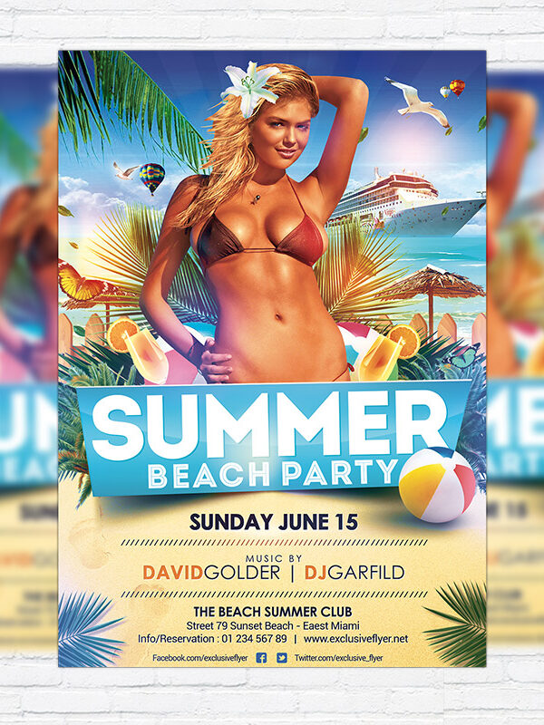 Summer Beach Party - Premium Flyer Template + Facebook Cover