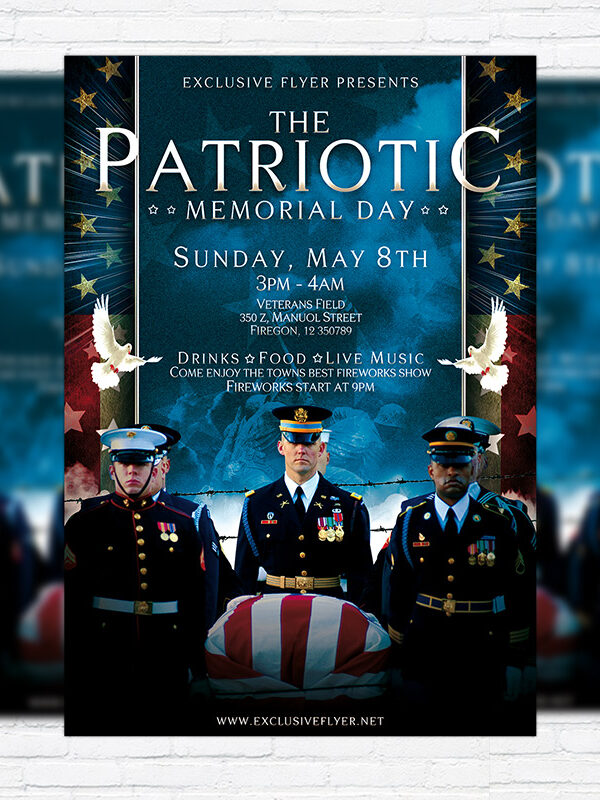 Patriotic Memorial Day - Premium Flyer Template + Facebook Cover