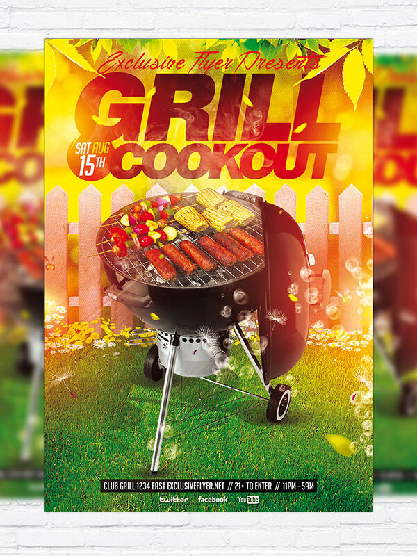 Grill Cookout - Premium Flyer Template + Facebook Cover
