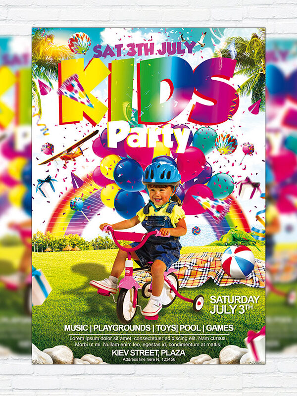 Kids Party Vol.2 - Premium Flyer Template + Facebook Cover