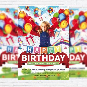 Kids Happy Birthday - Premium Flyer Template + Facebook Cover