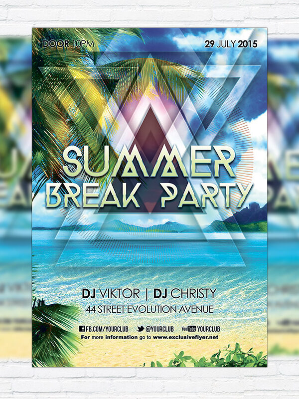 Summer Break Party - Premium Flyer Template + Facebook Cover