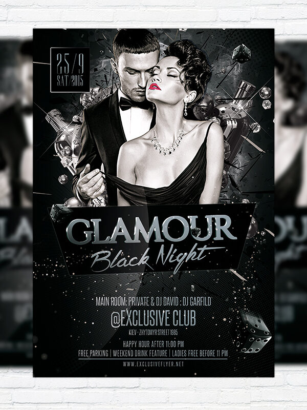 Glamour Black Night - Premium Flyer Template + Facebook Cover