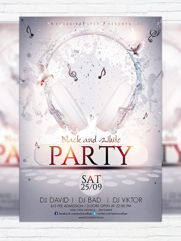 Black and White Party - Premium Flyer Template + Facebook Cover