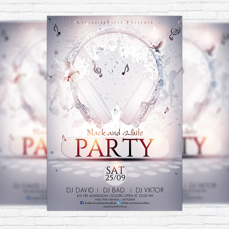 Black and White Party Premium Flyer Template + Facebook Cover
