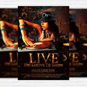 Exclusive DJ Live Show - Premium Flyer Template + Facebook Cover