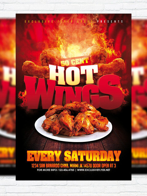 Hot Wings - Premium Flyer Template + Facebook Cover