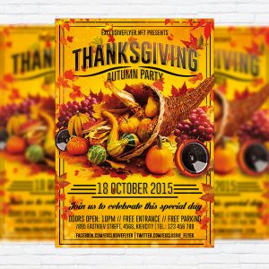 Thanksgiving Autumn Party - Premium Flyer Template + Facebook Cover