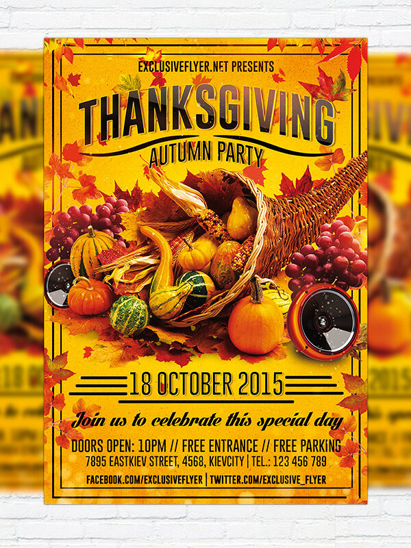 Thanksgiving Autumn Party - Premium Flyer Template + Facebook Cover