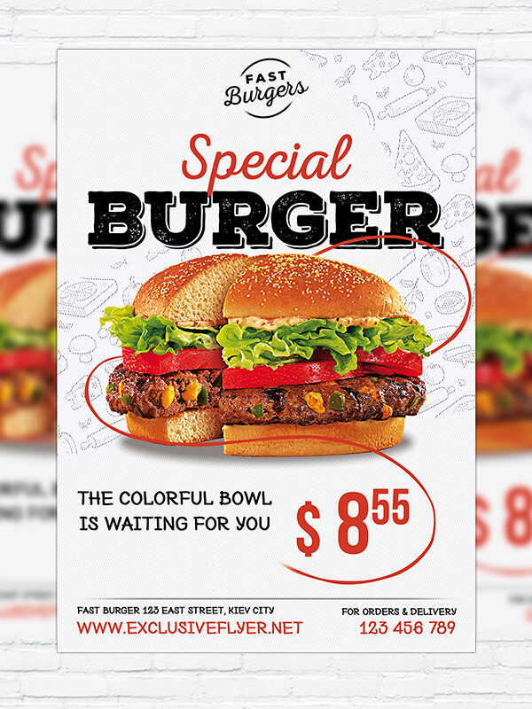 Special Burger - Premium Flyer Template + Facebook Cover