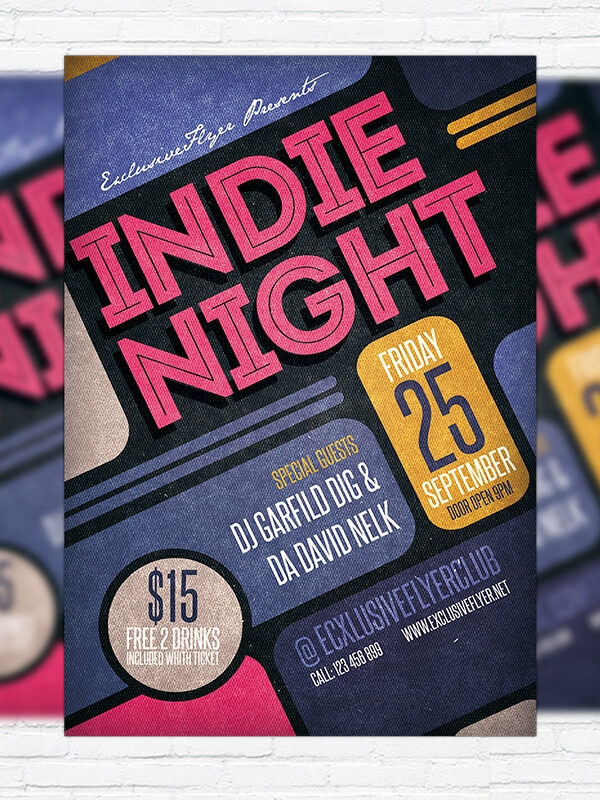Indie Night Vol.2 - Premium Flyer Template + Facebook Cover