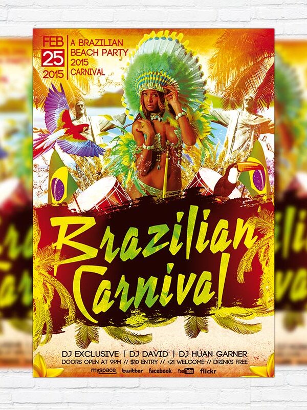 Brazilian Carnival Party - Premium PSD Flyer Template