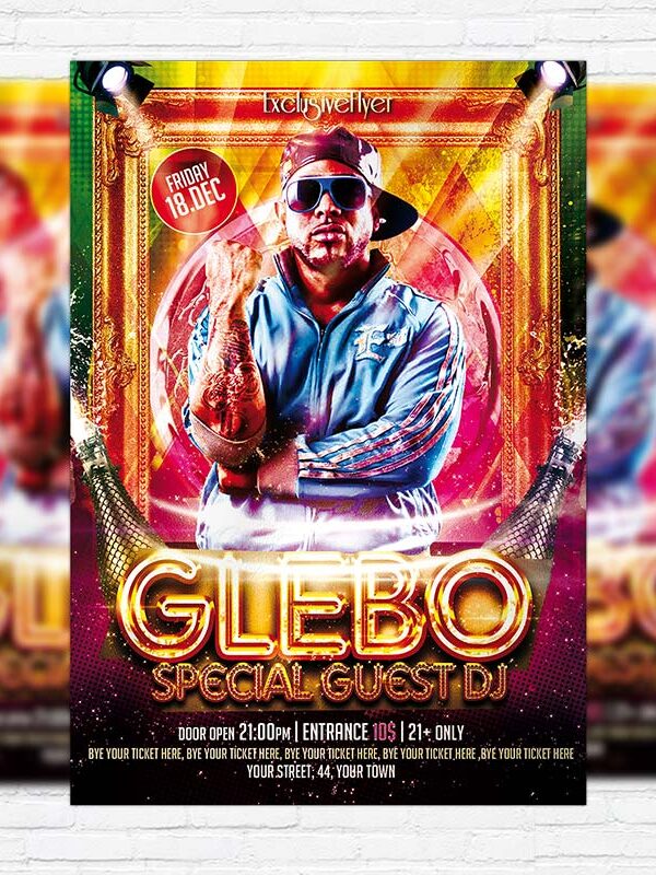 Special Guest Night Party Disco DJ Big Glebo - Free Club and Party Flyer PSD Template