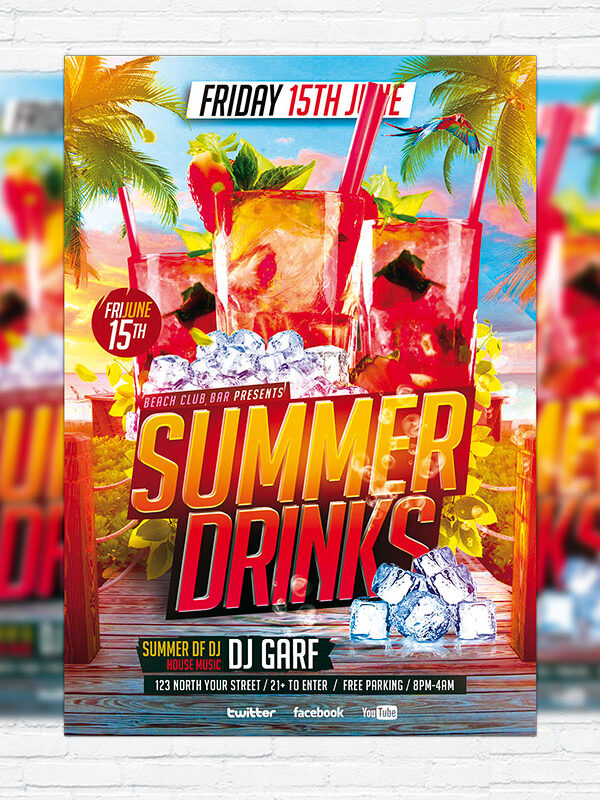 Summer Drinks - Premium Flyer Template + Facebook Cover