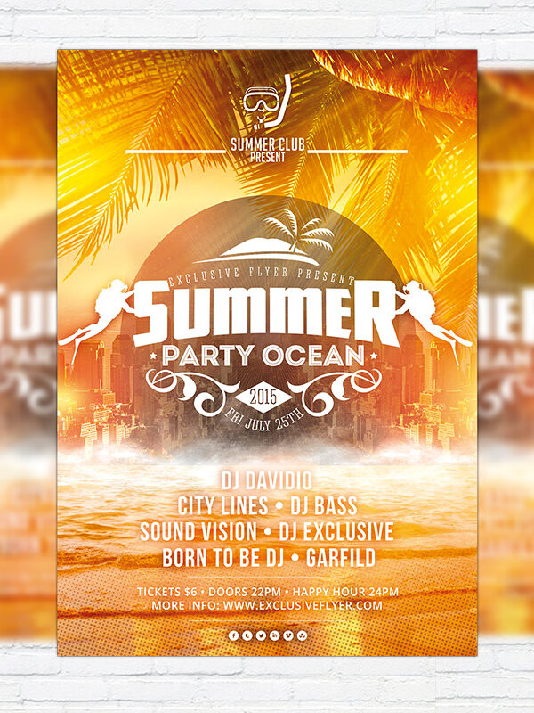 Summer Party Ocean - Premium Flyer Template + Facebook Cover
